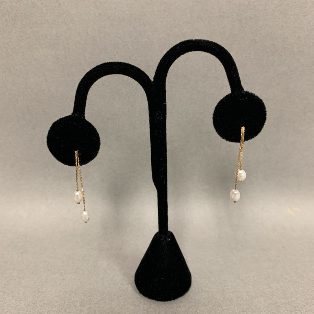 14K Gold Pearl Drop Earrings (1.3g)