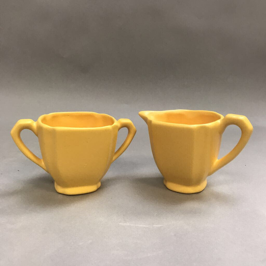 Vintage Yellow Pottery Cream & Sugar (3