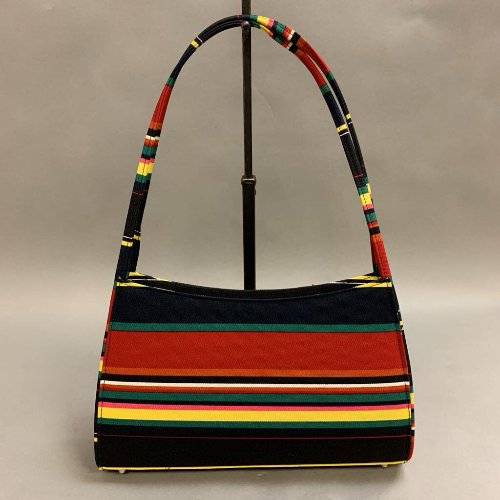 Colorful Striped Canvas Structured Shoulder Bag Purse (8x12x2