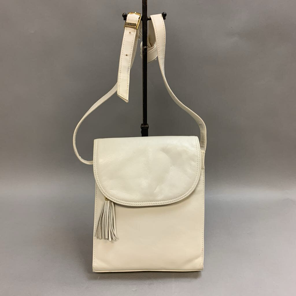 Vintage Diamicchi Ivory Leather Tassel Crossbody Purse (As-Is) (10x8x3