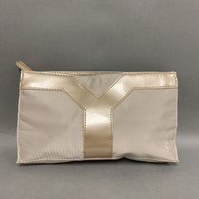 Load image into Gallery viewer, Yves St Laurent Cream Satin Pearl Trim Zip Makeup Bag (As-Is) (5.5x9.5x2&quot;)
