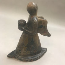 Load image into Gallery viewer, Black Hand Painted Pottery Angel Candlestick (10.5&quot;)
