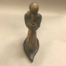 Load image into Gallery viewer, Black Hand Painted Pottery Angel Candlestick (10.5&quot;)
