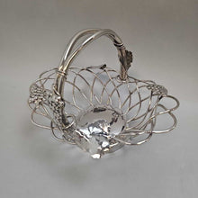 Load image into Gallery viewer, Decorative Silverplate Basket w/ Grapes &amp; Leaves (7x9x7)
