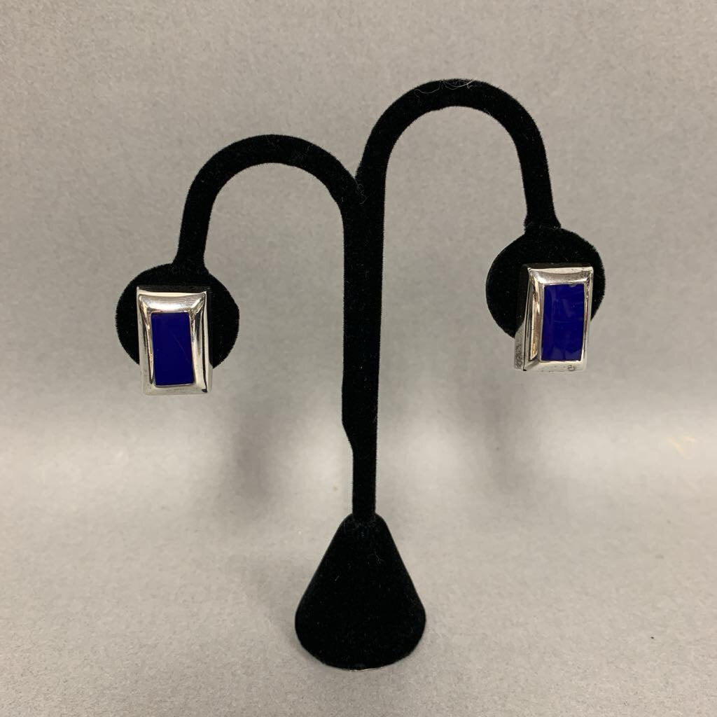 Sterling Lapis Lazuli Clip Earrings