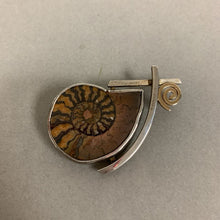 Load image into Gallery viewer, 14K Gold Sterling Ammonite Fossil Art Brooch Pin Signed RDG (2&quot;)
