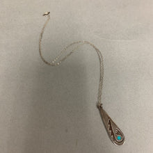 Load image into Gallery viewer, Vintage Sterling Turquoise Etched Drop Pendant on 18&quot; Chain
