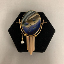 Load image into Gallery viewer, Daaman Porcelain Hand Painted Gold Plated Art Brooch Pin (3.5&quot;)
