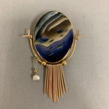 Load image into Gallery viewer, Daaman Porcelain Hand Painted Gold Plated Art Brooch Pin (3.5&quot;)
