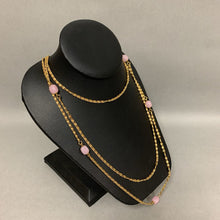 Load image into Gallery viewer, Vintage Goldette Signed Goldtone Rose Quartz Layered Chain Necklace (23&quot;)
