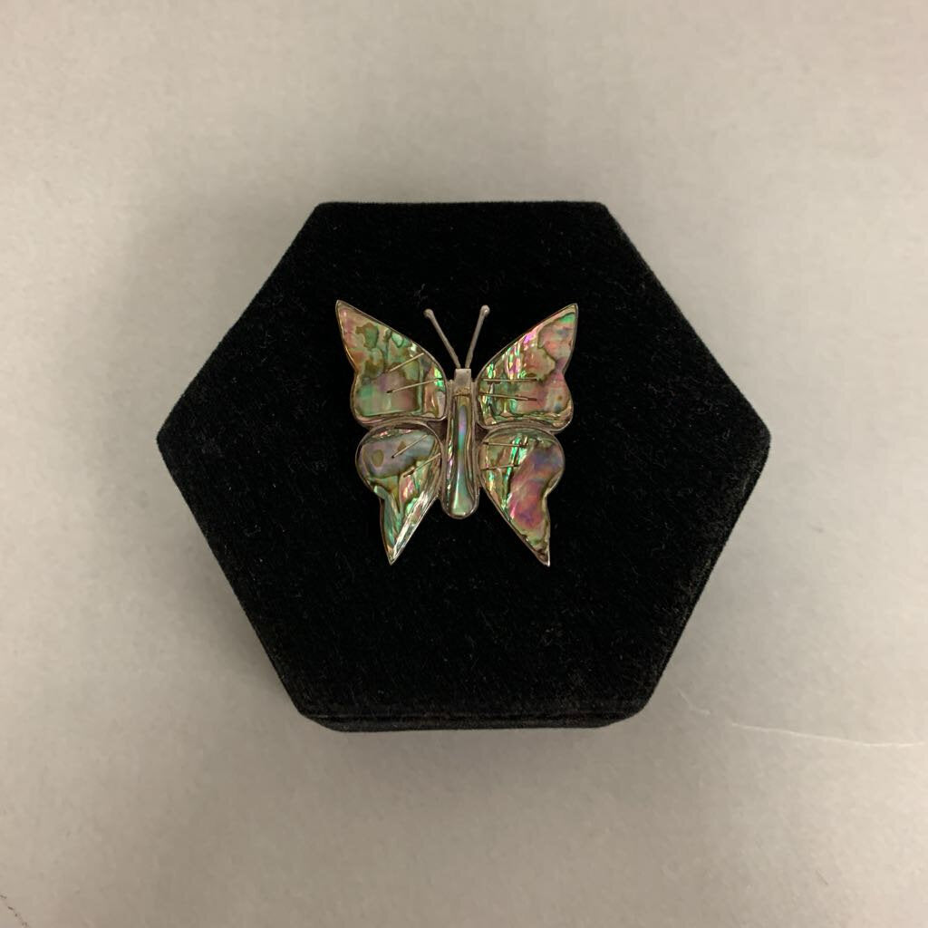 Vintage Taxco Mexico Sterling Abalone Inlay Butterfly Brooch Pin (1.75