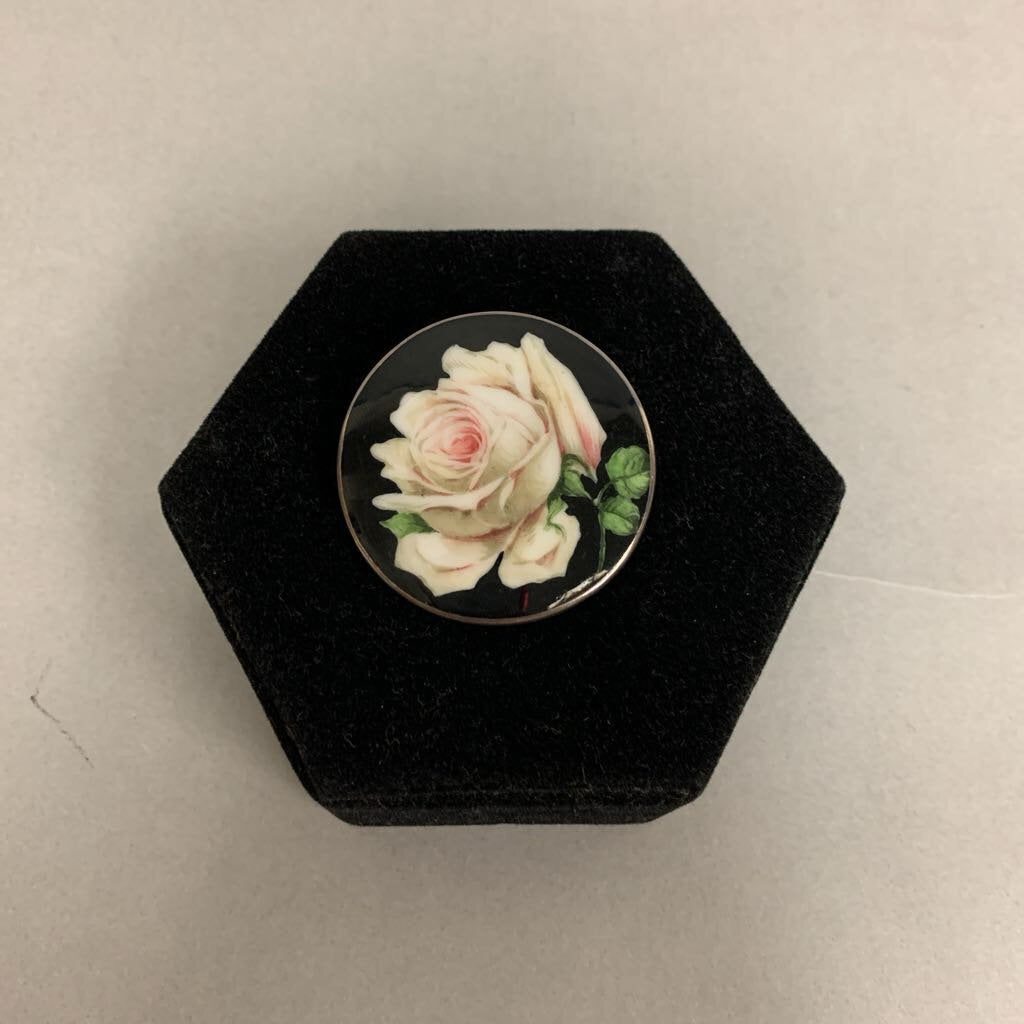 Vintage Hjordtdahl Norway Sterling Enamel Rose Brooch Pin (As-Is) (1.75