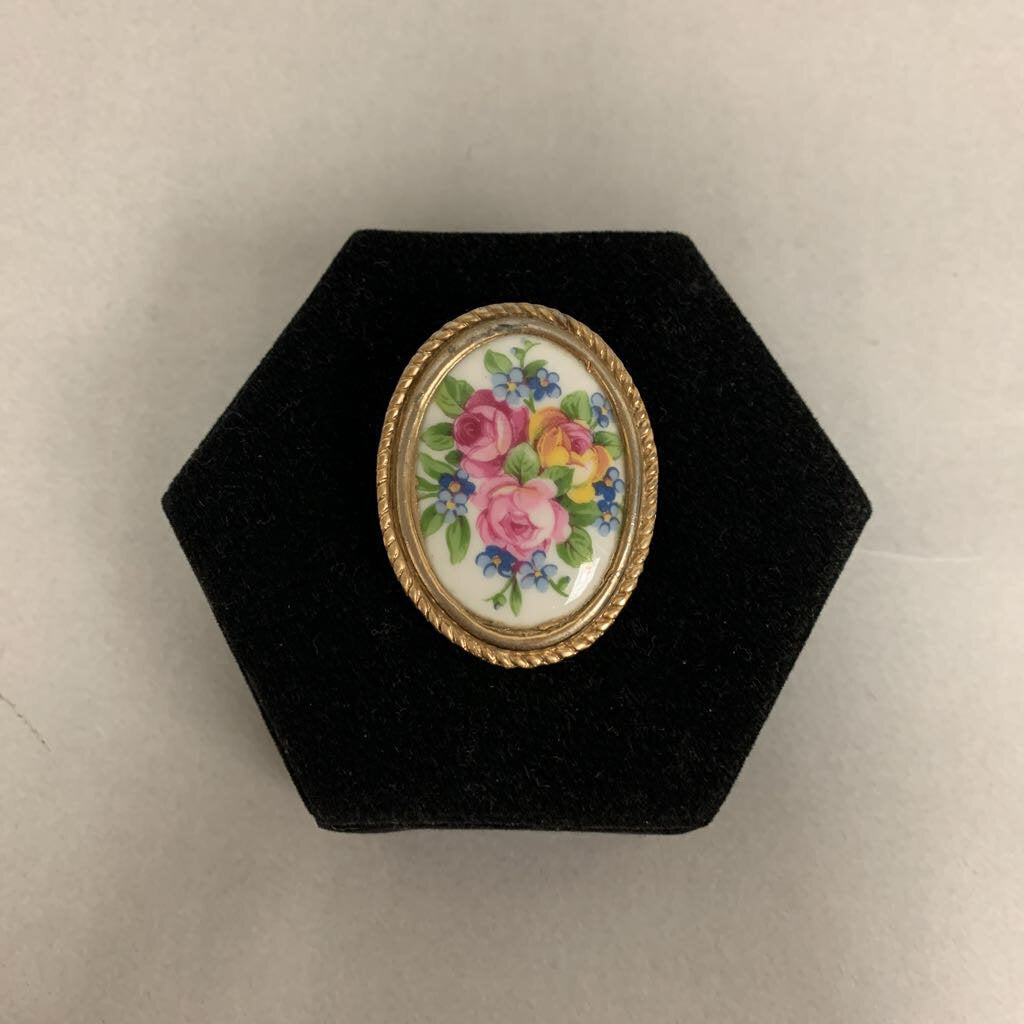 Vintage Limoges France Porcelain Floral Brooch Pin (2