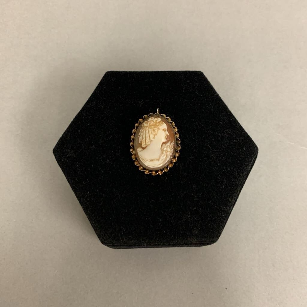 Vintage Gold Filled Cameo Brooch Pin w/ Pendant Loop (1.25