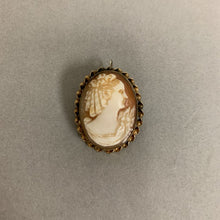 Load image into Gallery viewer, Vintage Gold Filled Cameo Brooch Pin w/ Pendant Loop (1.25&quot;)
