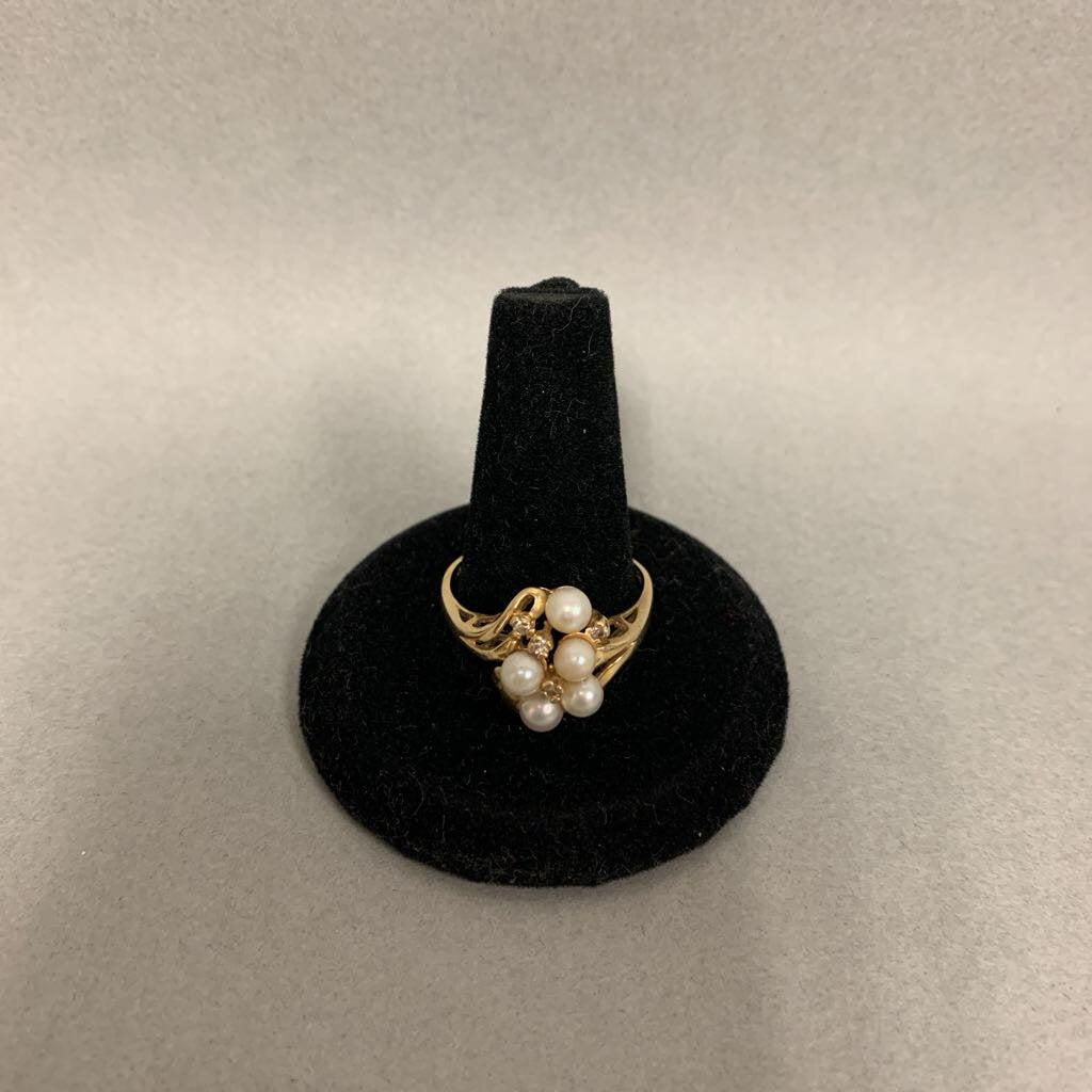 14K Plumb Gold Pearl Diamond Ring sz 10 (3.6g)