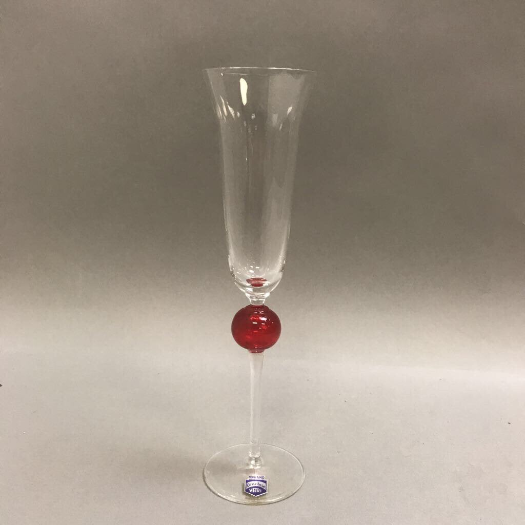 Murano Cenedese Vetri Champagne Flute Red Glass Ball (10