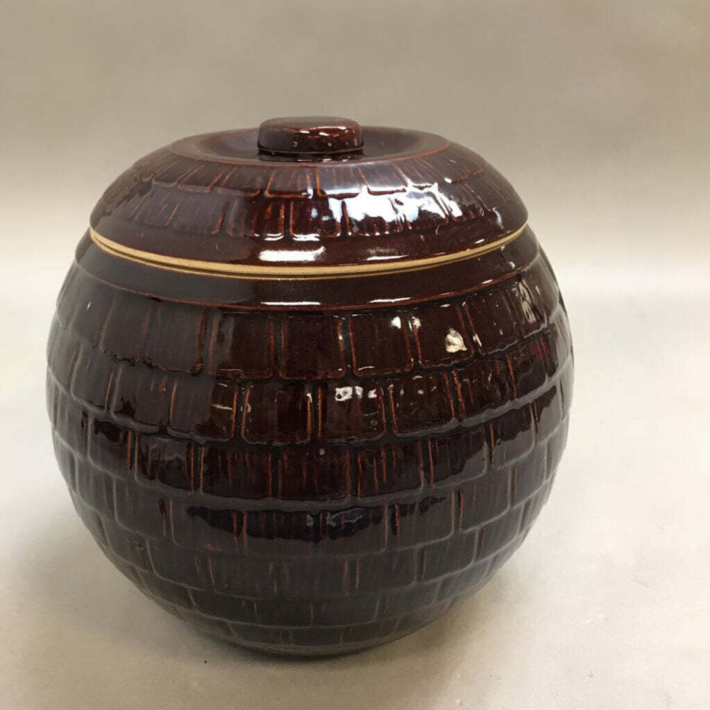 Vintage McCoy Brown Honeycomb Basket Weave Cookie Jar (8