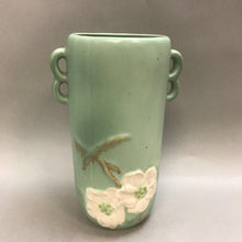 Load image into Gallery viewer, Vintage Weller Pottery Tall Green Dogwood Handled Vase As Is (10.5&quot;)
