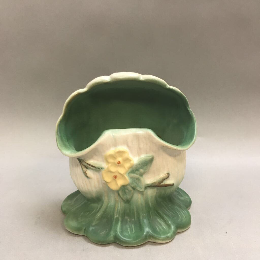 Vintage Weller Pottery Green Dogwood Bookend Style Vase / Pot (7