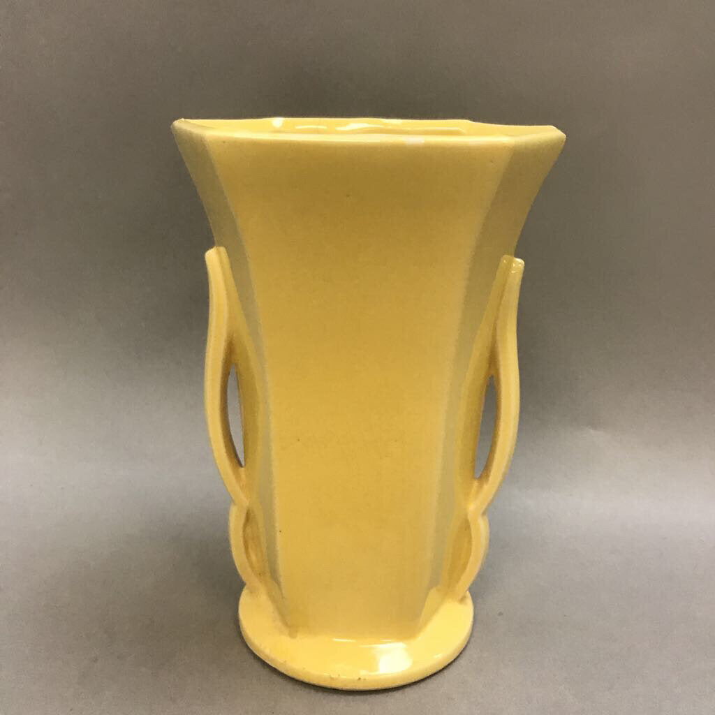 Vintage McCoy Pottery Yellow Glazed Handled Vase (8