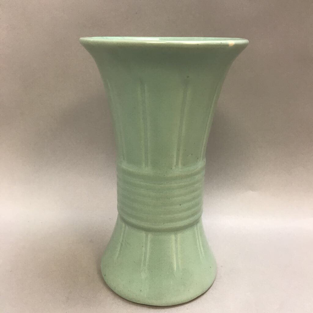 Vintage Green Glazed Pottery Tall Vase (10