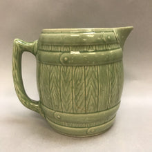 Load image into Gallery viewer, Vintage Green Glazed Pottery Pitcher &quot;Barrel&quot; (6&quot;)
