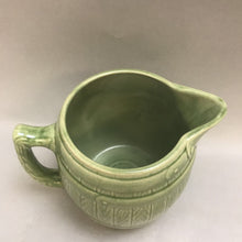 Load image into Gallery viewer, Vintage Green Glazed Pottery Pitcher &quot;Barrel&quot; (6&quot;)
