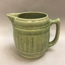 Load image into Gallery viewer, Vintage Green Glazed Pottery Pitcher &quot;Barrel&quot; (6&quot;)
