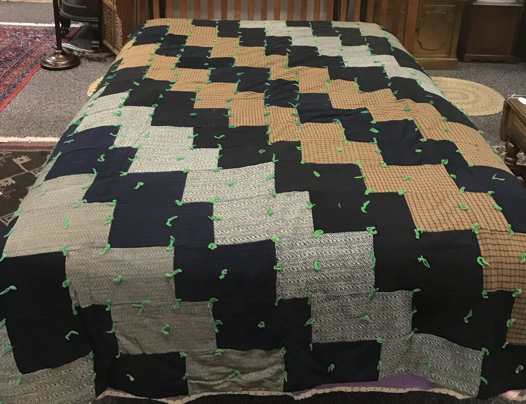 Antique Vintage Handmade Men's Suit Quilt Blanket Wool (84x70)