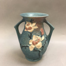 Load image into Gallery viewer, Vintage Roseville Magnolia Double Handled Blue Vase 90-7 As Is (7&quot;)
