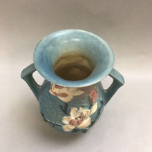 Load image into Gallery viewer, Vintage Roseville Magnolia Double Handled Blue Vase 90-7 As Is (7&quot;)
