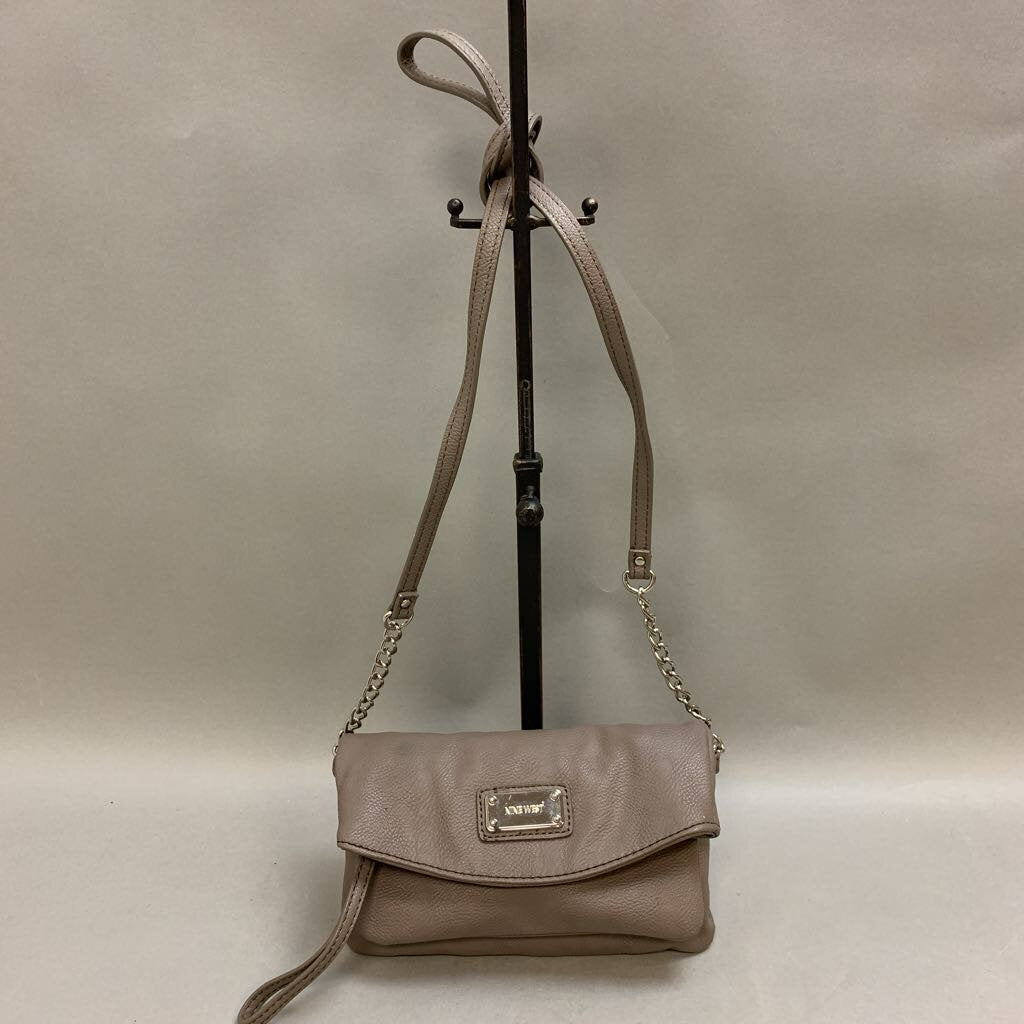 Nine West Gray Faux Leather Foldover Crossbody Bag Purse (5x8.5