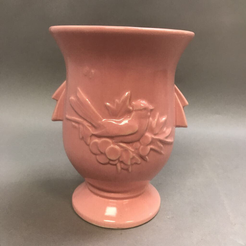 Vintage McCoy Pink Cardinal Song Bird/Berry Vase 40s (8