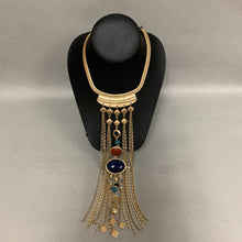 Load image into Gallery viewer, Chico&#39;s Goldtone Faux Gem Long Chain Fringe Statement Necklace (21&quot; w/ 10&quot; Drop)
