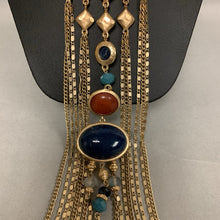 Load image into Gallery viewer, Chico&#39;s Goldtone Faux Gem Long Chain Fringe Statement Necklace (21&quot; w/ 10&quot; Drop)
