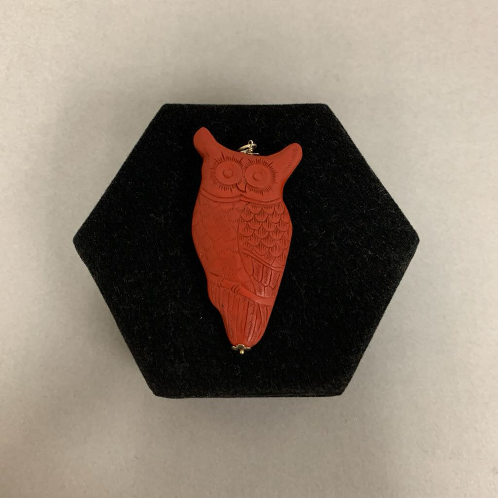 Carved Cinnabar Owl Pendant (2.5