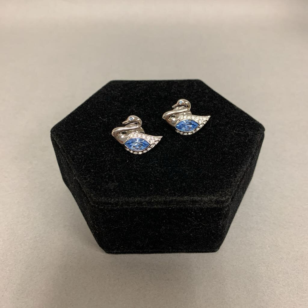 Swarovski Blue Crystal Swan Collar Pin Tie Tack Set of 2