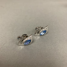 Load image into Gallery viewer, Swarovski Blue Crystal Swan Collar Pin Tie Tack Set of 2
