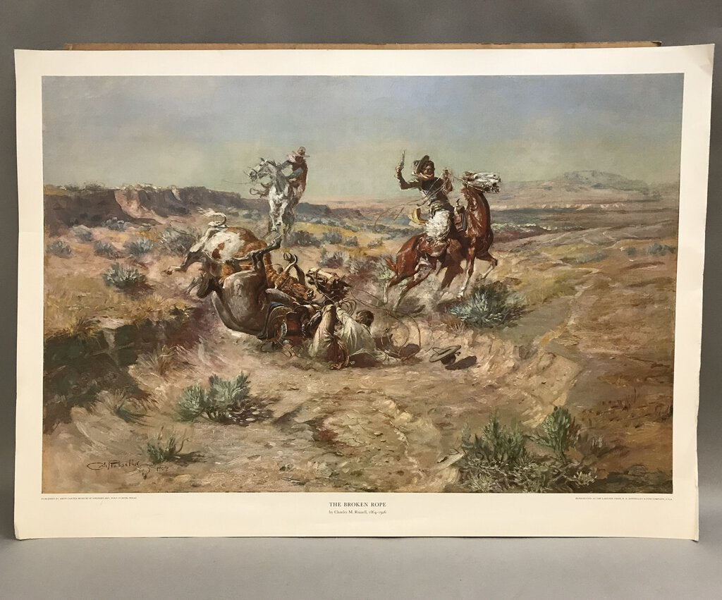 The Broken Rope Print - Charles M. Russel; Cowboy & Horses Scene (20x28)