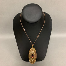 Load image into Gallery viewer, Antique Gold Filled WH &amp; Co Art Nouveau Paste Stone Crystal 2.5&quot; Locket on 17&quot; Crystal Satellite Chain (As-Is)
