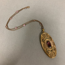 Load image into Gallery viewer, Antique Gold Filled WH &amp; Co Art Nouveau Paste Stone Crystal 2.5&quot; Locket on 17&quot; Crystal Satellite Chain (As-Is)
