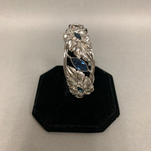 Load image into Gallery viewer, Vintage Whiting &amp; Davis Silvertone Blue Marquis Crystal Leaves Hinged Cuff Bracelet (~7&quot; Inside Circumference)
