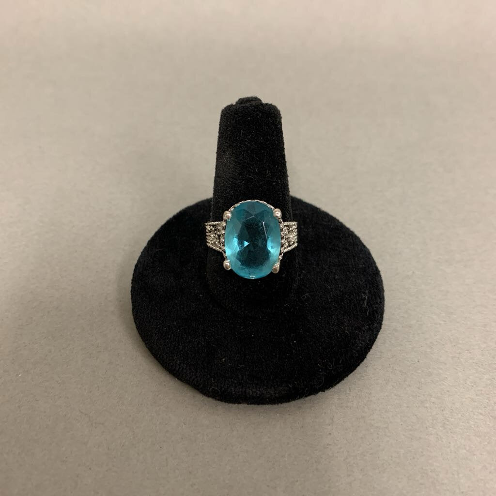 Sterling Blue Crystal Ring sz 6.5