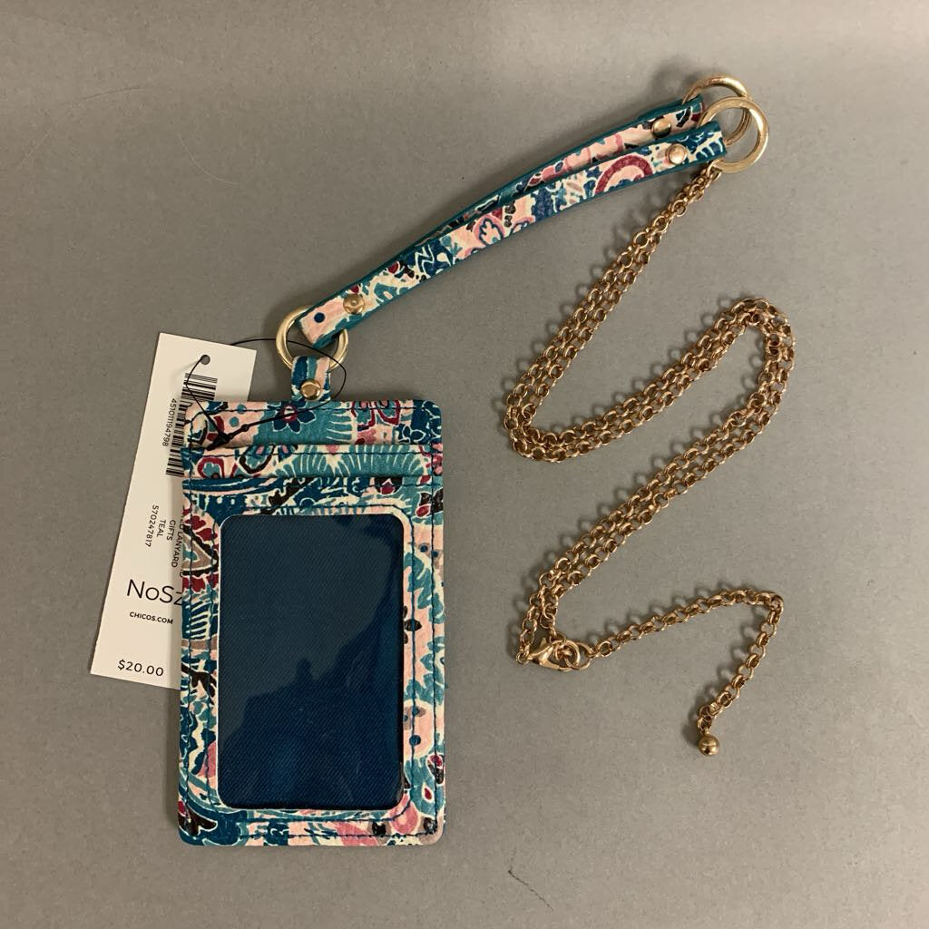 Chico's Teal Floral Print Faux Leather Lanyard