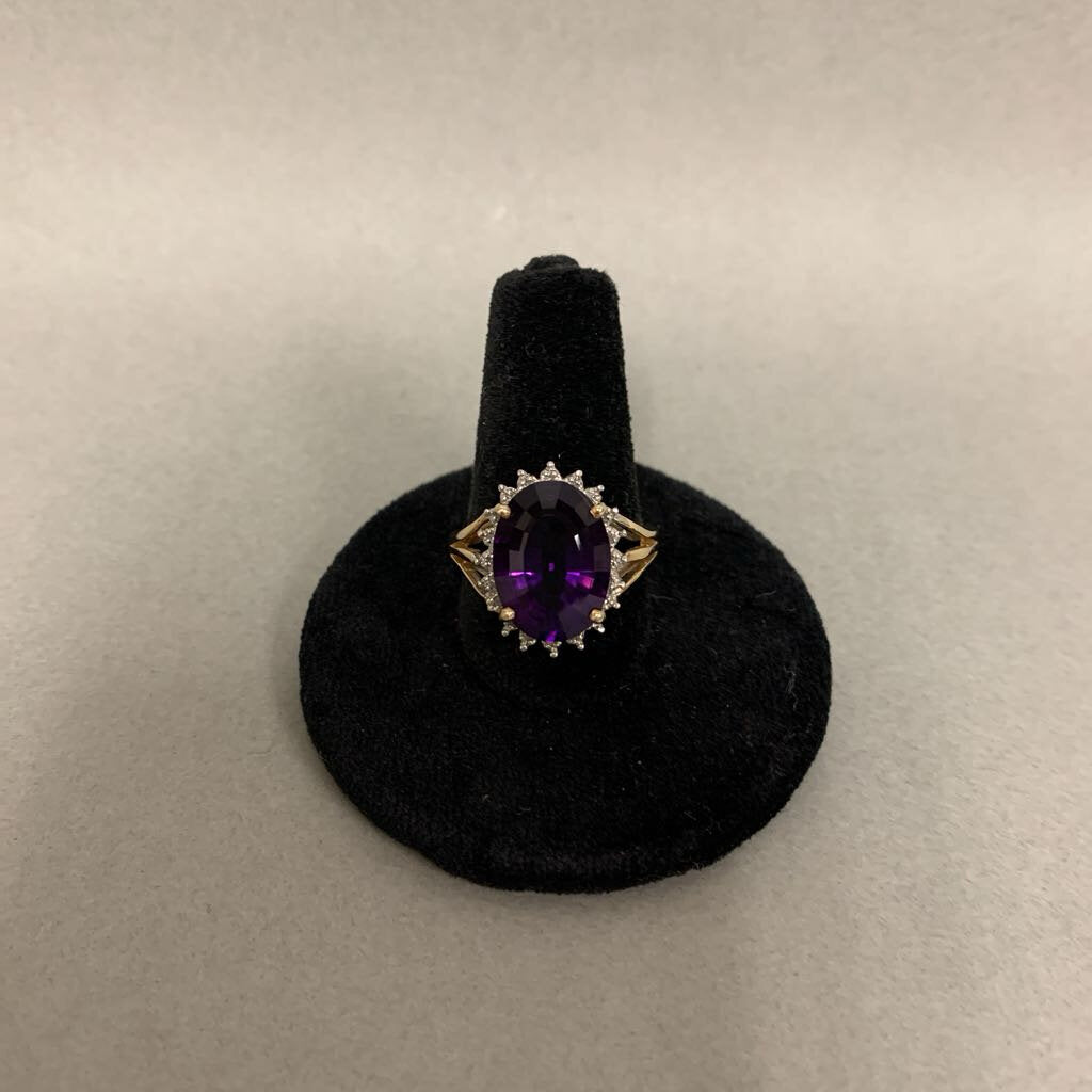 10K Gold Amethyst Diamond Ring sz 6.5 (4.9g)