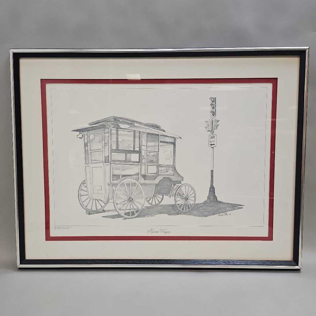 Framed Richard Seth Print - Popcorn Wagon (19x25)