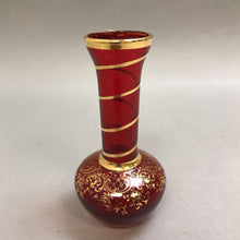 Load image into Gallery viewer, Italian Ruby Red Glass Vase Trimmed with Gold (5&quot;)
