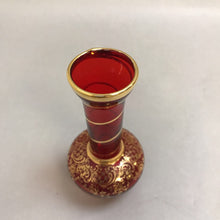 Load image into Gallery viewer, Italian Ruby Red Glass Vase Trimmed with Gold (5&quot;)
