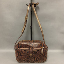 Load image into Gallery viewer, Gili Brown Snake Embossed Gold Trim Leather Crossbody Purse (6x9x3&quot;)
